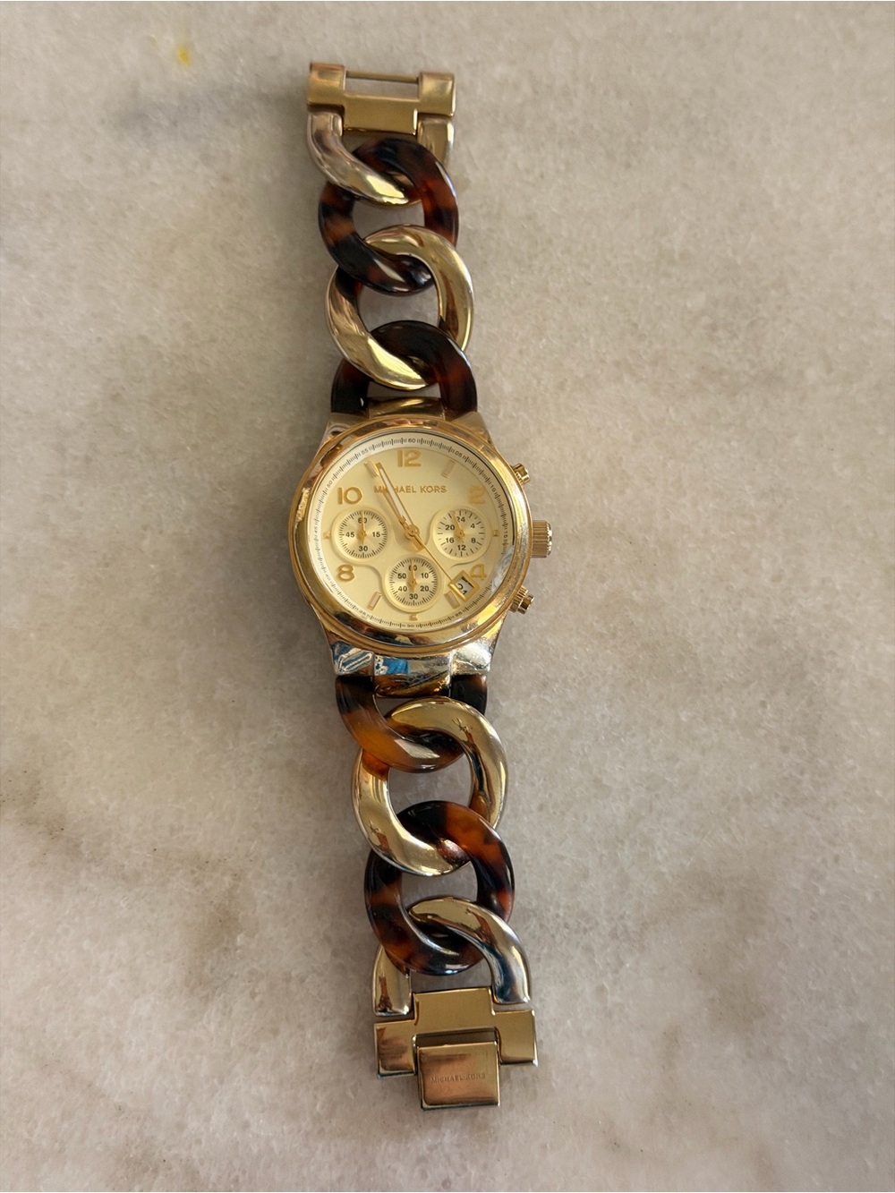 Michael Kors Gold and Tortoiseshell Link Bracelet Men's Watch